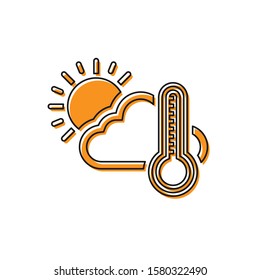 Orange Thermometer and cloud with sun icon isolated on white background.  Vector Illustration