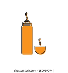 Orange Thermos container icon isolated on white background. Thermo flask icon. Camping and hiking equipment.  Vector Illustration