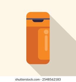 Orange thermos flask with a modern design, casting a long shadow