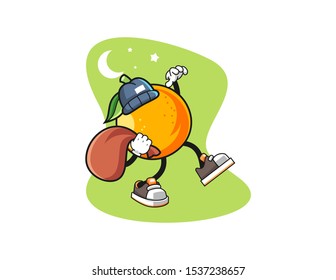 Orange thief cartoon. Mascot Character vector.