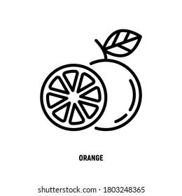 Orange thin line icon. Symbol for juice. Whole and half. Healthy organic food. Vector illustration.