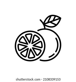 Orange thin line icon. Symbol for juice. Whole and half. Healthy organic food. Vector illustration.