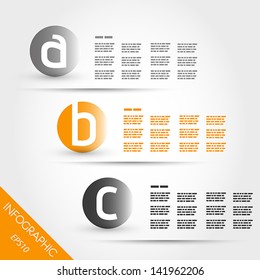 orange three small infographic letters in rings. infographic concept.