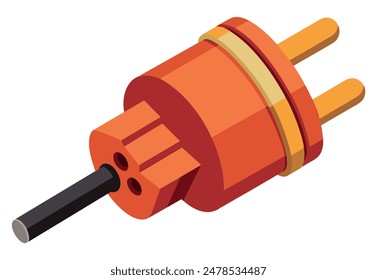 Enchufe eléctrico naranja de tres clavijas con cable negro. Ilustración vectorial