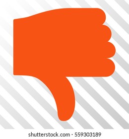 Orange Thumb Down toolbar icon. Vector pictograph style is a flat symbol on diagonally hatched transparent background.