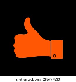 Orange thumbs up icon on a black background