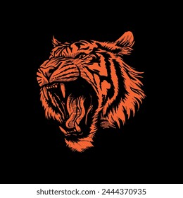 Orange tiger face. vector illustration on black background