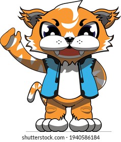 orange tiger greets everyone happily