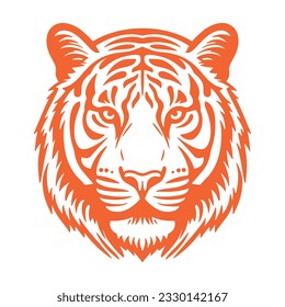 Orange tiger head silhouette, vector illustration on a white background