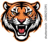 Orange tiger roaring with fangs vector isolated white background
