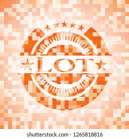 Lot orange tile background illustration. Square geometric mosaic seamless pattern with emblem inside.