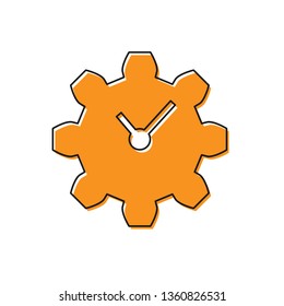 Orange Time Management icon isolated on white background. Clock and gear sign. Productivity symbol. Vector Illustration