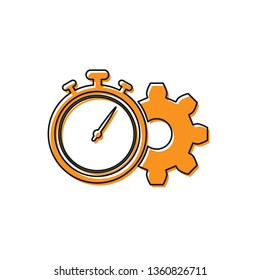 Orange Time Management icon isolated on white background. Clock and gear sign. Productivity symbol. Vector Illustration