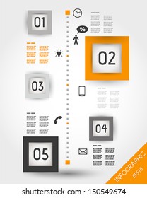 orange timeline with squares and icons. infographic concept.