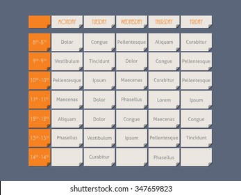 Orange timetable template design flat style with sample text