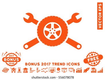 Orange Tire Service Wrenches icon with bonus 2017 trend pictograms. Vector illustration style is flat iconic symbols, white background.