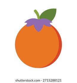 Fruta de tomate laranja com folha verde e cálice roxo