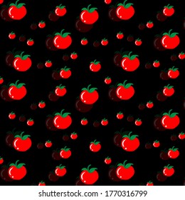 Orange tomato pattern on black background wallpaper design.Vector illustration.