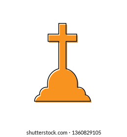 Orange Tombstone with cross icon isolated on white background. Grave icon. Vector Illustration