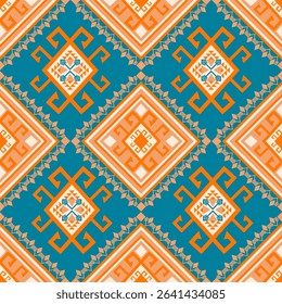 Orange tone ethnic boho seamless pattern. Native American, Navajo pattern, tribal vector texture. Aztec ornament. Design for black ground Capet, curtains, blankets,Can be use in design for clothing.
