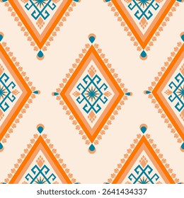 Orange tone ethnic boho seamless pattern. Native American, Navajo pattern, tribal vector texture. Aztec ornament. Design for black ground Capet, curtains, blankets,Can be use in design for clothing.