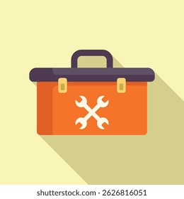 Orange toolbox with crossed wrenches logo, representing tools for construction and repairing