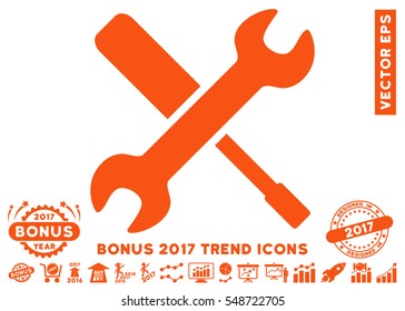 Orange Tools pictogram with bonus 2017 trend pictograph collection. Vector illustration style is flat iconic symbols, white background.