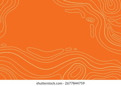 Mapa Topográfico Laranja da Paisagem com Grade e Linhas, Contorno do Terreno. Banner com relevo geográfico das montanhas. Fundo de contorno abstrato ondulado com textura cartográfica 