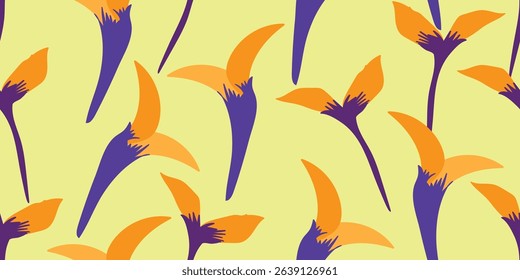 Orange torch ginger flowers pattern. Yellow background  illustration.