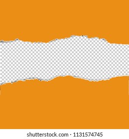 Orange Torn Paper Borders With Transparent Background With Gradient Mesh, Vector Illustration