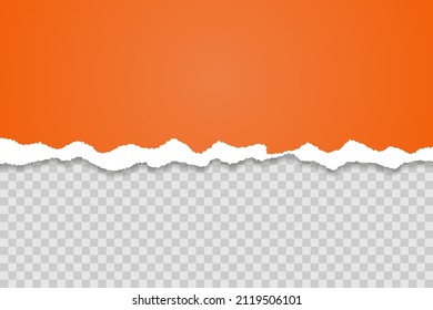 Orange torn paper edge template. Ripped horizontal strips with shadows. Border texture design. Vector illustration