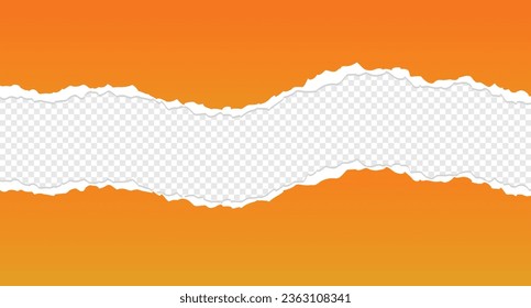 Orange torn paper frame with transparent background, free vector illustration