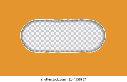 Orange torn paper with oval hole, shadow and transparent background - isolated vector