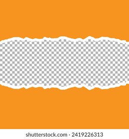 Orange Torn paper with ripped edges and transparent space for you design. Paper texture with ripped edges and shadow. Horizontal banner template. Vector illustration. EPS file 176.