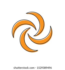 Orange Tornado icon isolated on white background. Cyclone, whirlwind, storm funnel, hurricane wind or twister weather icon.  Vector Illustration