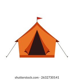 Orange tourist camping tent isolated on white background. Party event or camp tent vector icon. Flat design illustration.