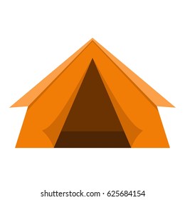 Orange touristic camping tent icon flat isolated on white background vector illustration