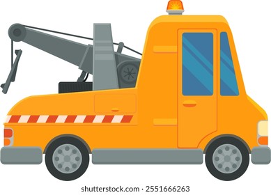 Orange tow truck with its crane at the back in flat design style (cut out)