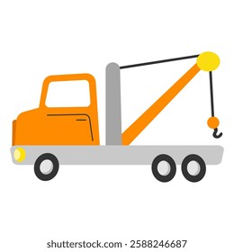 Orange tow truck with a hook, ideal for transportation, auto repair, roadside assistance, automotive services, and vehicle recovery businesses.