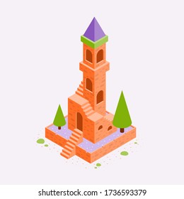 Orange tower with isometric style.