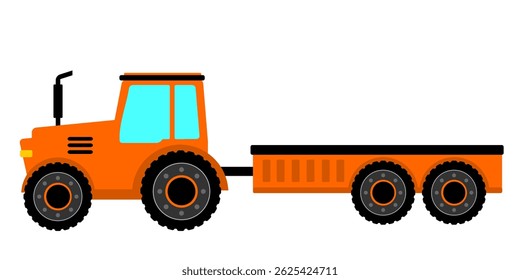 Orange tractor cartoon style clip art. Tractormflat art kids book illustration. Agricultural vehicle cartoon. Heavy tractor vector isolated on white background