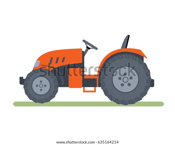 Orange tractor isolated on white
background. Flat style, vector illustration.

