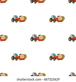 Orange tractor with a ladle transporting hay bale. Agricultural vehicles.Agricultural Machinery single icon in cartoon style vector symbol stock illustration.