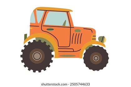 Orange Traktor, Vektorgrafik. Erntezeit. Landwirtschaftliche Arbeitskräfte.