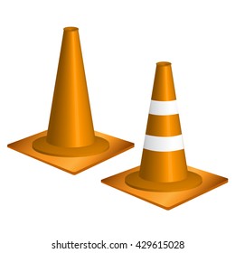 orange traffic cone on square base,3d, vector illustration.