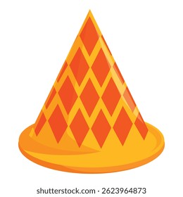 Cone de tráfego laranja com padrão rombus refletindo a luz solar, criando uma aparência brilhante e vibrante