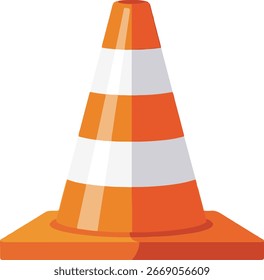 Orangefarbener Verkehrskegel, Vektorgrafik. Verkehrssicherheitszeichen, Bauschutzwand, Warnschild auf weißem Hintergrund.