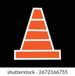 Orange Traffic Cone With White Stripes On A Black Background safety cone construction