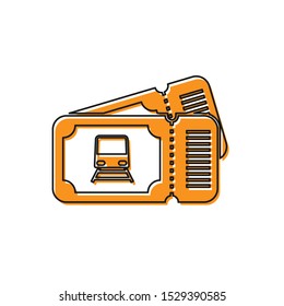 Orange Train ticket icon isolated on white background. Travel by railway.  Vector Illustration
