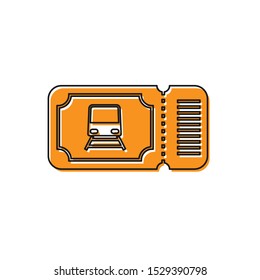 Orange Train ticket icon isolated on white background. Travel by railway.  Vector Illustration